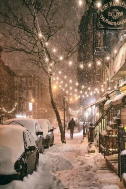 NYC. Winter night, East 9th Street, East Village