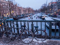 Ice skating on an Amsterdam canal