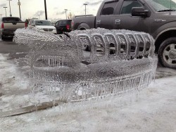 Frozen Car Leave Icy Bumper Shells Behind After Ice Storm.