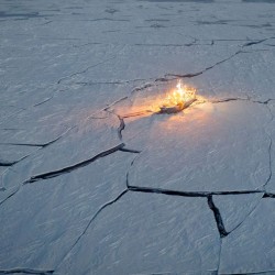 In January, scientists wedged the R.V. Lance into this Arctic ice floe, thinking it would be the ...