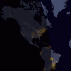 A visualization of tweets starting at sunrise.﻿