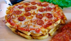 Pepperoni pizza made with french fries crust is a delicious way to die