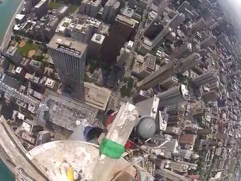 Starting removal of John Hancock Building west antenna – YouTube