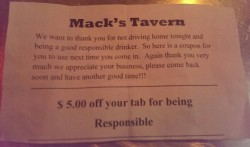 This bar rewarded me for leaving my car in their parking lot overnight. – Imgur