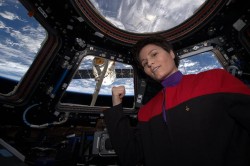 Samantha Cristoforetti has the most awesome selfie in history. Donning a Star Trek costume for a ...