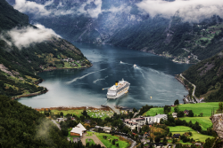 Norway – The village is Geiranger at the head of the Geirangerfjord, which is a branch of  ...