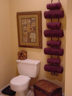 A wine rack doubles as towel holder.