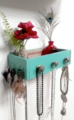 Old drawers can be turned into creative shelves.