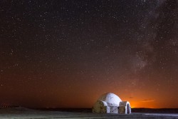 The milky way over the original Star Wars set in Tunisia