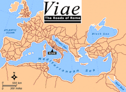 The network of public Roman roads covered over 120,000 km. It assisted movement of armies,people ...