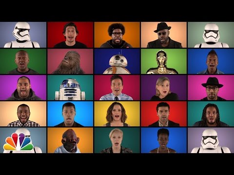 Jimmy Fallon, The Roots & “Star Wars: The Force Awakens” Cast Sing “Star Wars” Medley (A Cappella) – YouTube