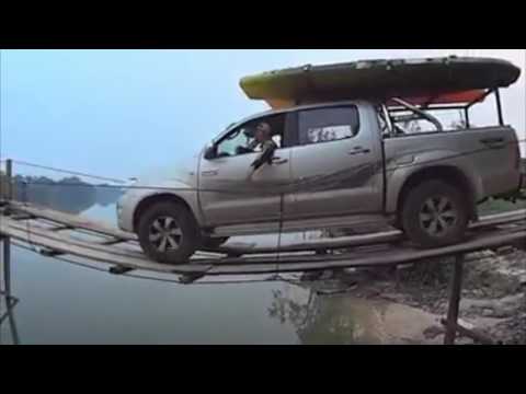 Truck attempting to go across a very thin wooden bridge – YouTube