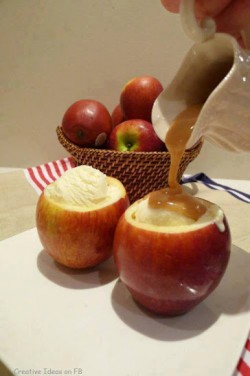 Vanilla ice cream in hollowed out apples, drizzled with caramel. Definitely worth a try!!!