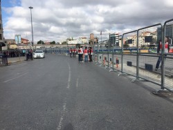 Taksim Square on 1 May 2016. Insert sounds of helicopters overhead.