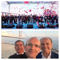 Smiles all round as Erdogan & ministers lead celebrations at bridge opening little more than ...