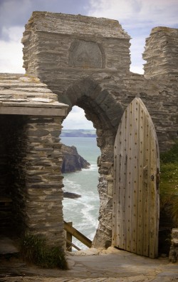 Tintagel Castle ruins of the Arthurian Legend steeped in legend and mystery; said to be the birt ...