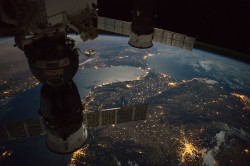Expedition 49 crew members capture a nighttime view of the Strait of Gibraltar with a Russian So ...