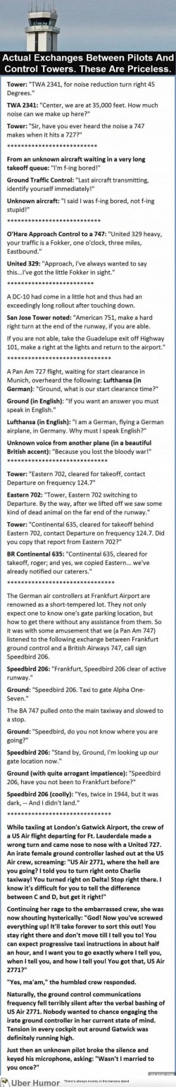 Actual exchanges between pilots and control towers