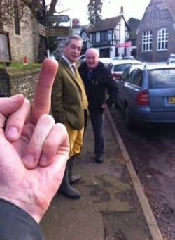 ‘Man of the people’ Nigel Farage on his way to join the Boxing Day fox hunt…