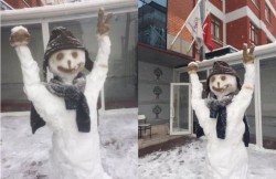 No Permission for Snowperson in Front of HDP Building – english