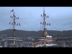 Tall ship arriving in Bergen, Norway, after a three month journey across the Atlantic.