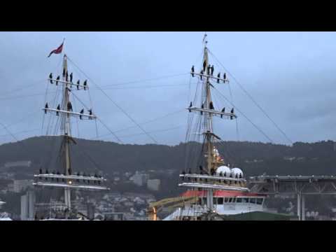 Tall ship arriving in Bergen, Norway, after a three month journey across the Atlantic.