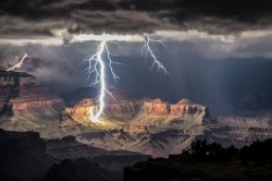 The Grand canyon lit up by lightning