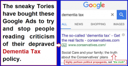 The sneaky Tories are trying to stop people reading criticism of their depraved Dementia Tax