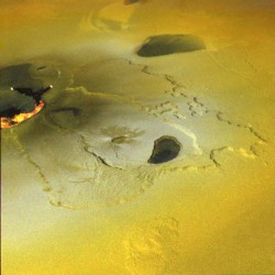 Pretty incredible Galileo shot of Jupiter’s volcano moon Io. Image width is about 40 miles ...