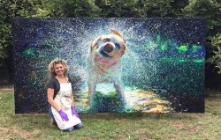 Artist Iris Scott and one of her finger paintings