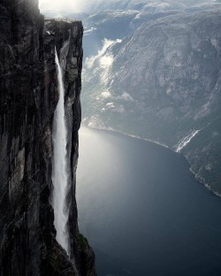 1000 metre wall towering above Lysefjord, South Norway