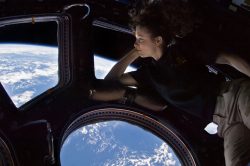 Tracy Caldwell Dyson viewing Earth from the ISS Cupola, 2010