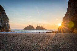 Sunset at Holywell Bay in Cornwall. The sand dunes here were used as a location to film the Deme ...