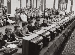 Gamers participating in the 1980 Space Invaders Championship, which was the first major video ga ...