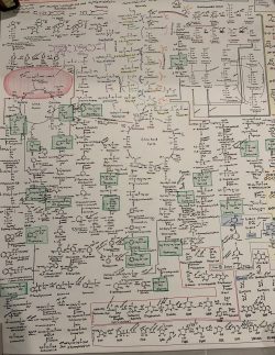Hand drawn chart of all the metabolic pathways in the body.