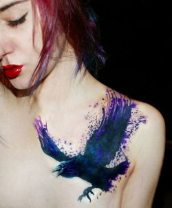 Watercolour raven tattoo