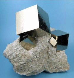 Naturally formed perfect cubes of pyrite