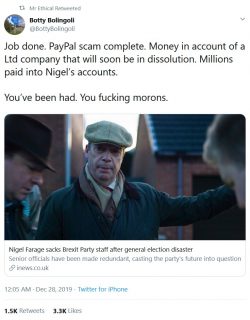 Job done. PayPal scam complete. Money in account of a Ltd company that will soon be in dissoluti ...