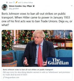 Boris Johnson vows to ban all-out strikes on public transport. When Hitler came to power in Janu ...