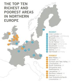 Top ten richest and poorest areas in Northern Europe