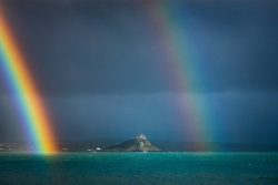 Double rainbow over St. Michaels Mount, certainly a pot of gold up Lord Mountbattens ass