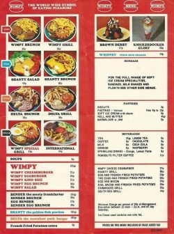 Wimpy menu from the 70s