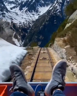 Stunning views from the Gelmer Funicular in Oberland, Switzerland