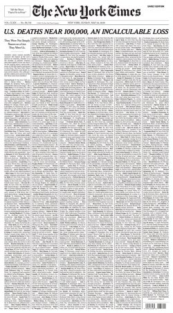 NEW YORK TIMES 2020-05-24 front page is just names of dead people