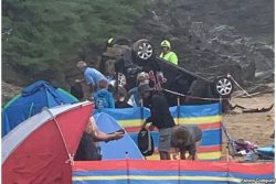 Car plunges 20ft from Cornish cliff and onto beach below