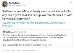 Nadhim Zahawi MP and family vaccinated allegedly, but why has a gov’t minister set up Warr ...