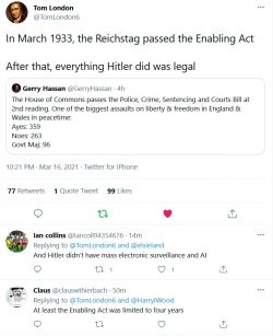 In March 1933, the Reichstag passed the Enabling Act

After that, everything Hitler did was legal