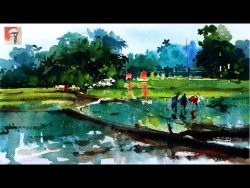 (5) HOW TO PAINT RAIN EFFECT IN WATERCOLOR | WET ON WET WATERCOLOR TEChNIQUE | Shahanoor Mamun & ...