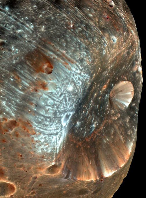 Detailed view of Phobos, a moon of Mars.