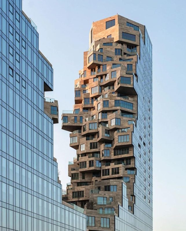 Brand new housing tower in Amsterdam, Netherlands.